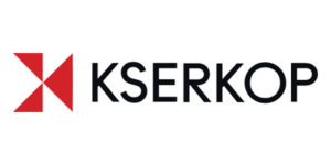 logo firmy Kserkop, przed napisem czerwony znak trzech różnych trójkątów, napis w kolorze czarnym